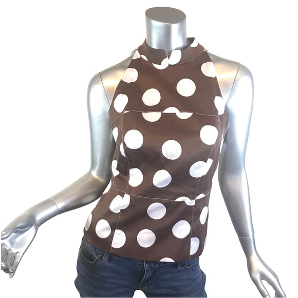 Donna Degnan Size 4 Small Polka Dot Sleeveless Blouse Brown White Top - Picture 16 of 16